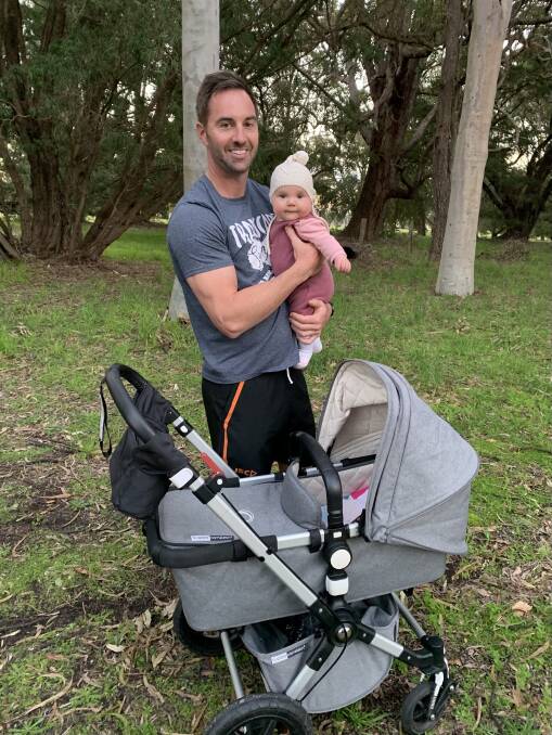 New dad Greg Wood, with his daughter Audrey, has helped organise Busselton's first Man with a Pram event as a way to get new dads together to walk, talk and support one another. Image supplied. 