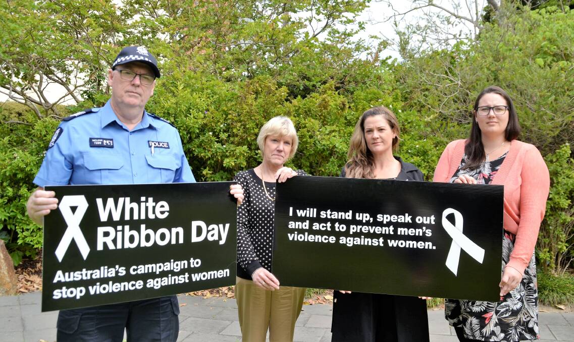 South West Family Domestic Violence Unit officer in charge Don McLean with White Ribbon Day committee members Lynette Stone, Hovea Wilkes and Jessica Binks.