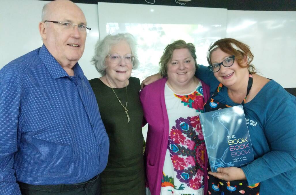 Gabby Millgate (far right) at the launch of The Book, Book, Book with her parents John and Kerrie Dickie and her sister Monica Millgate. Picture: Supplied