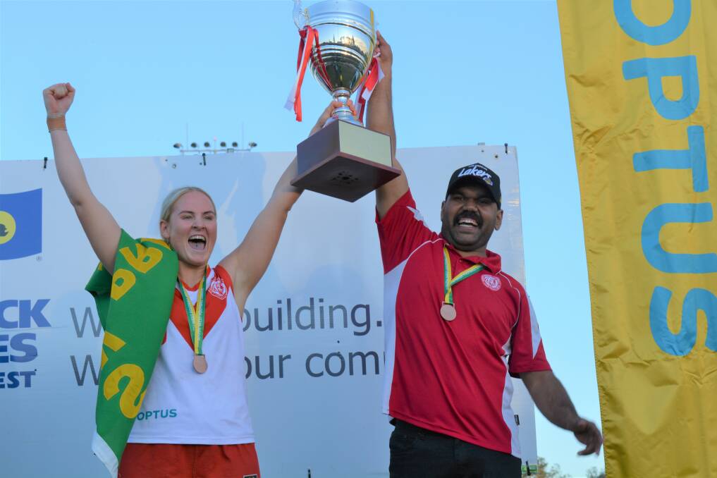 No more: Former South Bunbury captain Beth Bond and former coach Max Jetta holding the team's third premiership cup in 2021. Picture: Jemillah Dawson.