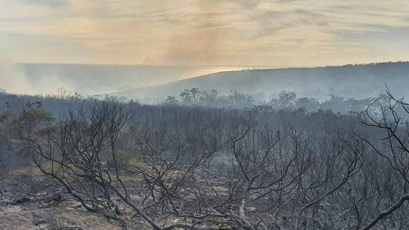Meelup regional park at dawn after the fire which burnt through more than 200 hectares of land. Picture: Dunsborough Volunteer Fire Brigade Facebook Page.