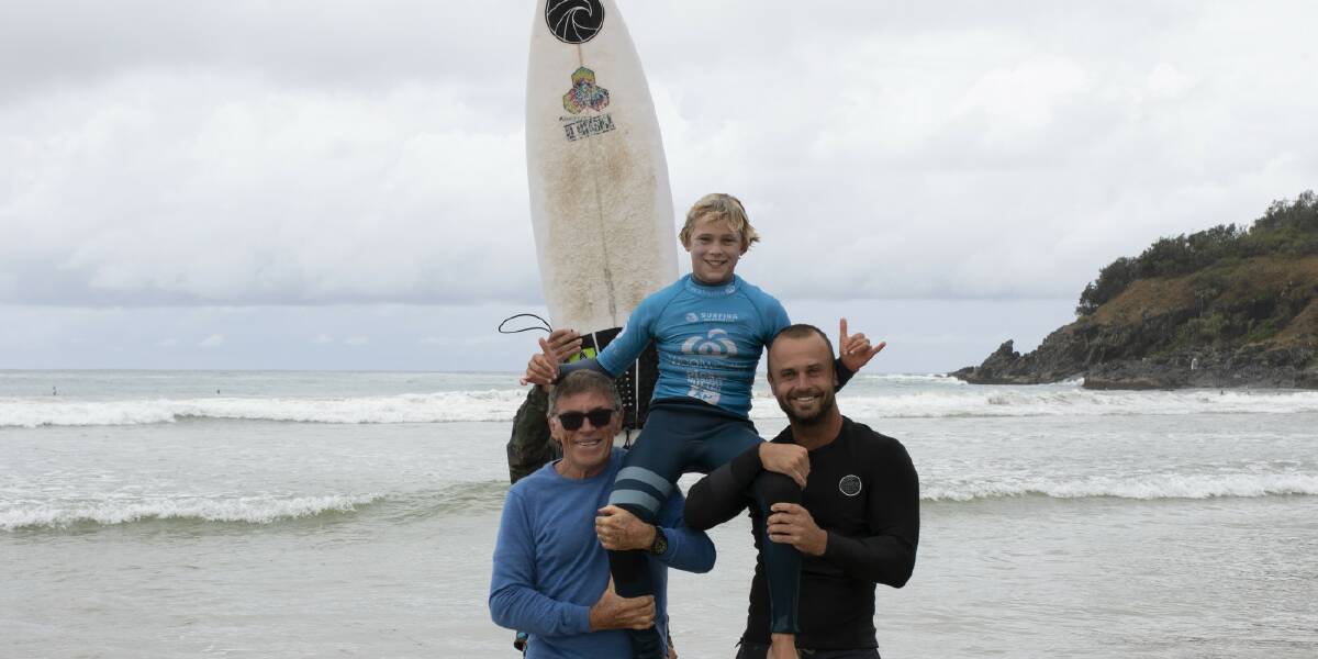 Okie Fraser made the most of his journey to the East Coast, winning the under-12 boys final of the Surfer Groms Comp Series. Photo Supplied. 