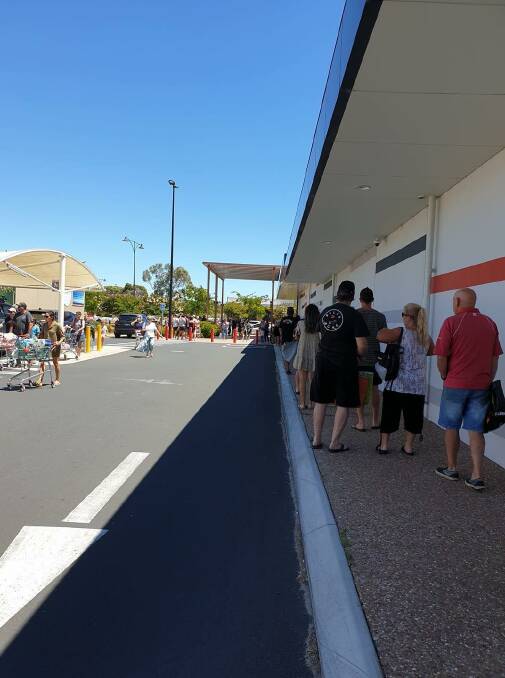 There were long lines at shopping centres across Perth, Peel and South West on Sunday after the government announced a five day lockdown. Photo is supplied.