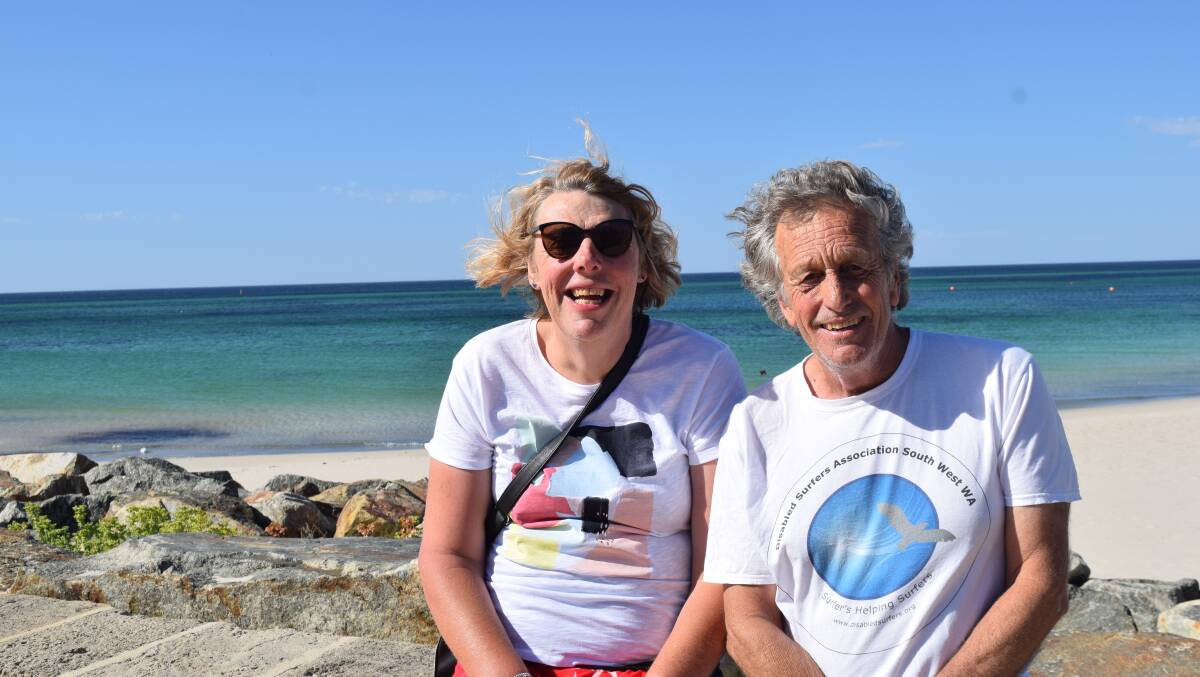 Erica Dunne and Disabled Surfers Association South West branch president Ant Pursell. Erica is stoked about the association's upcoming event being held on a Sunday. Image Sophie Elliott.