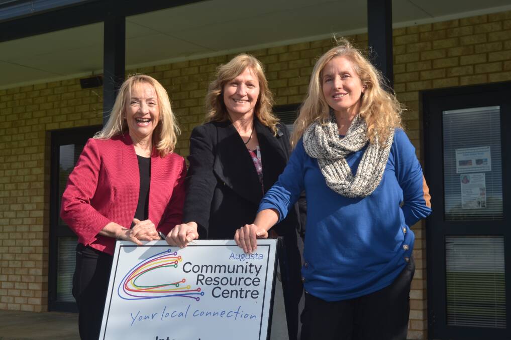 Forrest MP Nola Marino with Augusta Community Resource Centre project officer Jane O'Reilly and manager Carmel Norris. Image supplied.