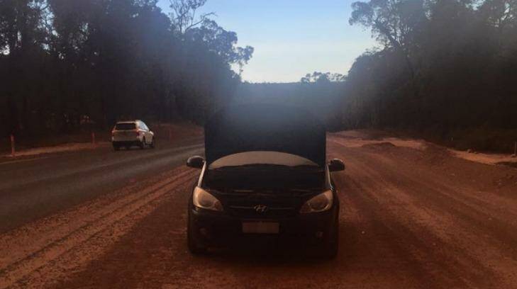 Ms Soia's car conked out while taking the detour to Busselton from Perth. Photo: Michelle Soia 