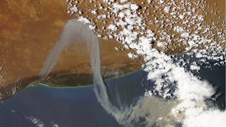 The Cocklebiddy bushfire captured by a NASA satellite.  Photo: Australian Firefighters Climate Alliance