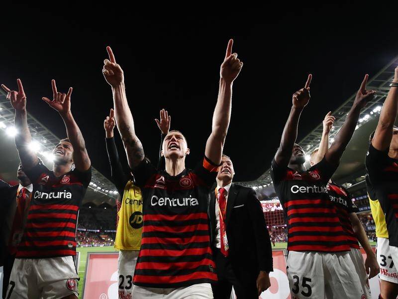 The Wanderers won the last Sydney derby thanks to a stunning Mitchell Duke header.