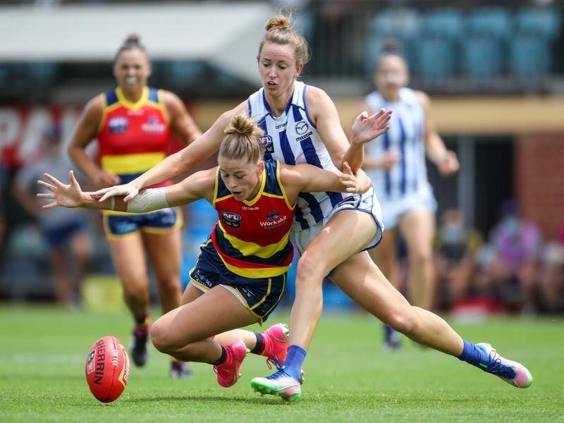 Ashleigh Woodland has starred for Adelaide in their AFLW win over North Melbourne at Norwood Oval.