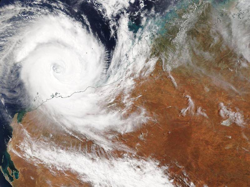 A NASA satellite image of tropical cyclone Veronica approaching the northwest coast of WA.