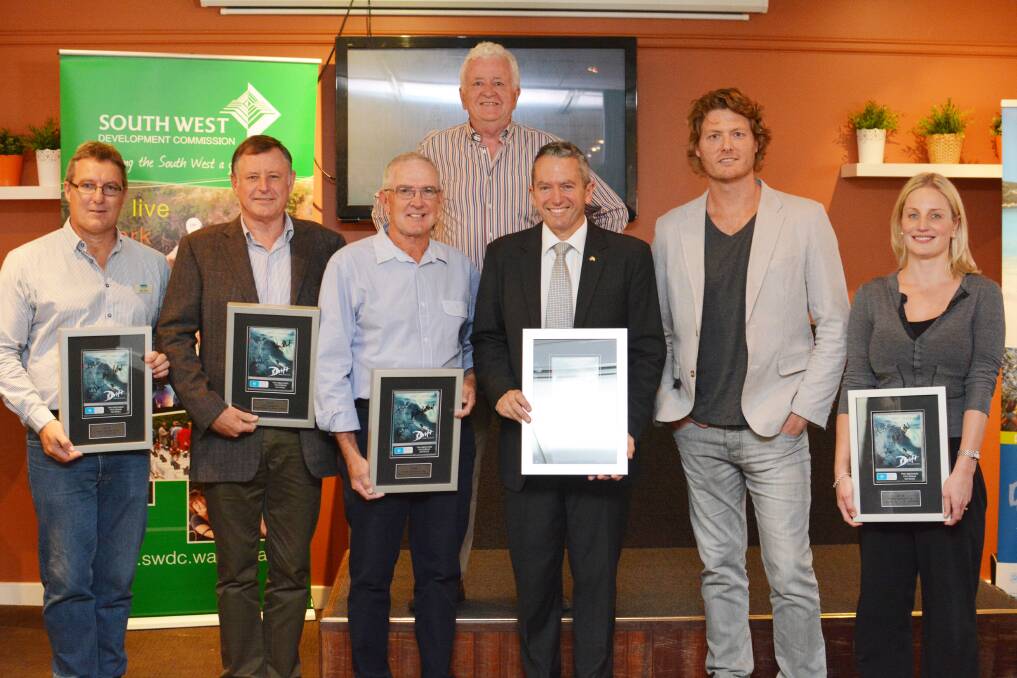 Great effort: South West Development Commission chairman Stuart Hicks with Mike Archer, Frank Edwards, Mike Smart, regional development minister Terry Redman, Drift star Myles Pollard and Sharna Kearney at the presentation for Drift supporters.