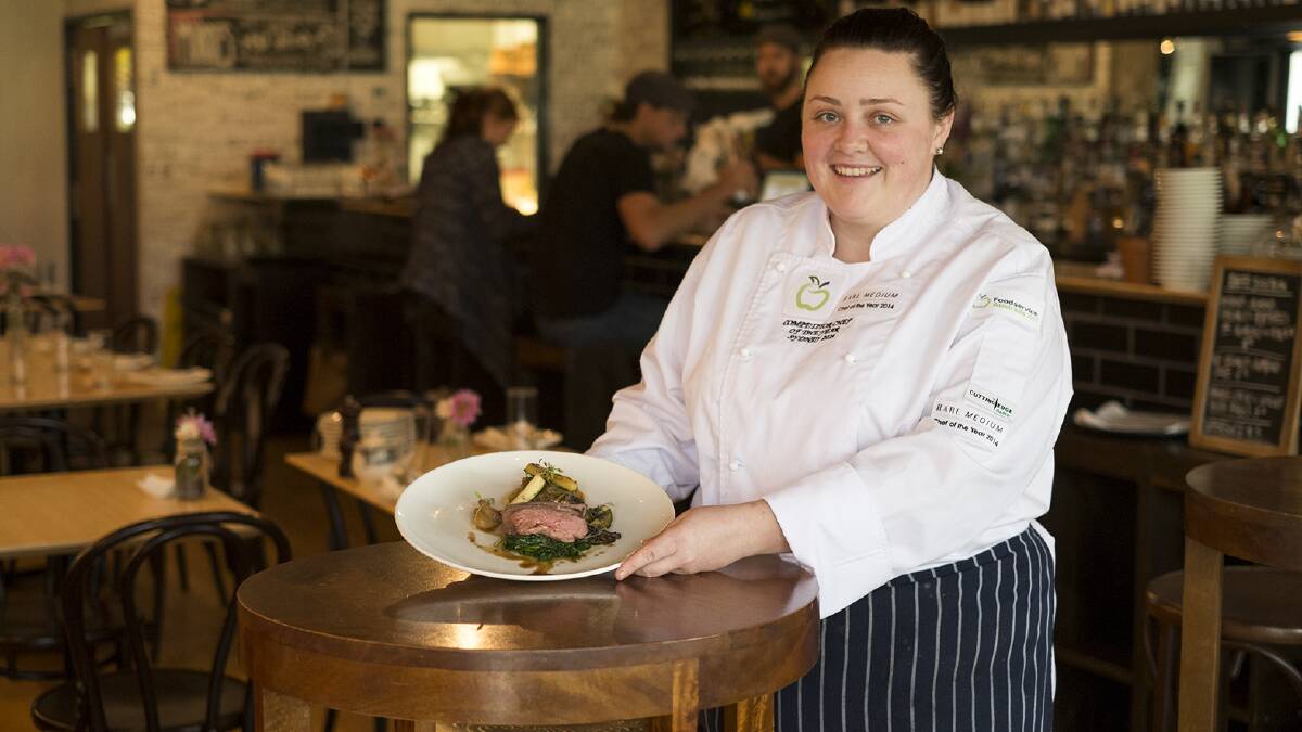 Morries Anytime chef Rosie Griffiths with a dish similar to that which she prepared to place second at the Rare Medium Chef of the Year competition in Sydney this month. Photo by Sandy Powell. 