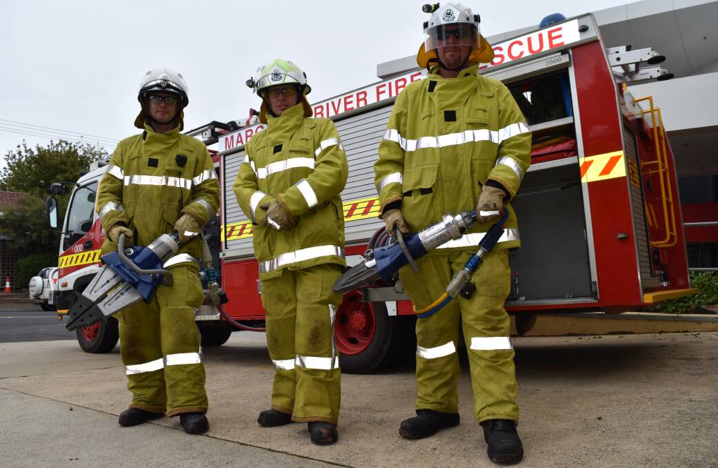 There to help: Margaret River Fire and Rescue Service volunteer fire-fighter Joel Busby, captain Jeff Bushby and volunteer fire-fighter Nathan Darch ask the community to be safe this wet season on the roads.
