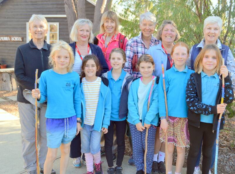 Oliver Milward, Charlotte Gronow,  Ada Edwards, Molly Dickinson; Chia Desbaux; Zoe Wilson with members of U3A Margaret River