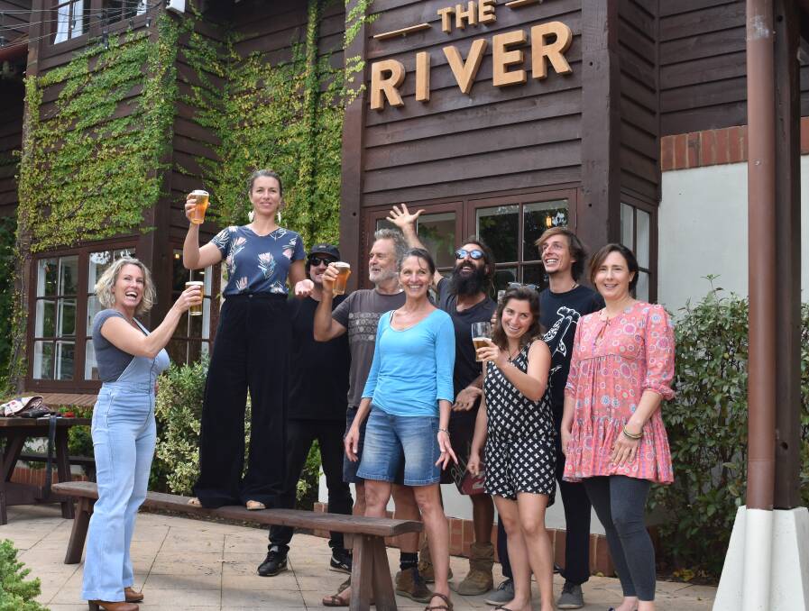 Take me to the River: Megan Hodgson and Tilly Kelleher (left) with friends and fans of the Pub Choir at the River Hotel. Photo: Nicky Lefebvre