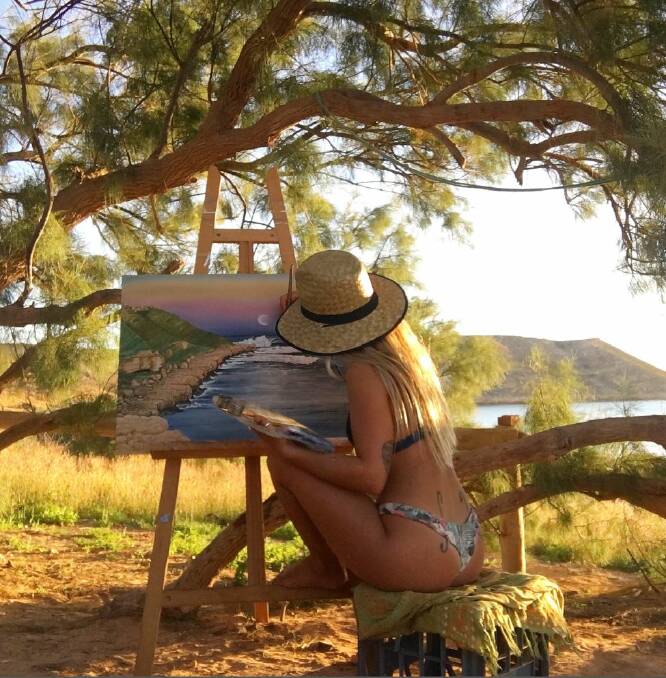 WA spirit: Meeks paints 'Plein Air' at Red Bluff, one of her favourite getaways and a popular destination for Margaret River region surfers. Photo: Supplied