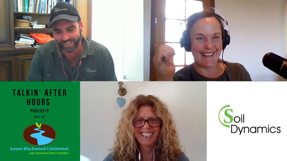 Lower Blackwood Land Conservation District Committee's Jo Wren (top right) and Kate Tarrant recording a recent podcast with local agronomist Anthony Quinlan.