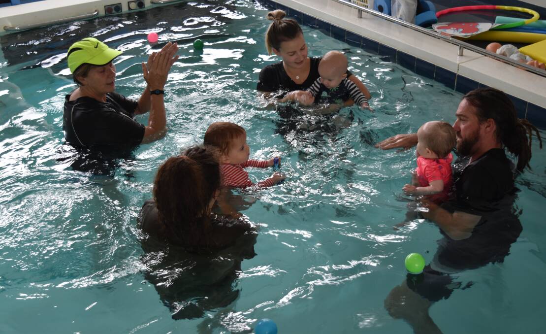Annie Habel (left) during a class at the Augusta hydrotherapy pool, where she teaches children from 4 months to 5 years of age with their parents. Photos: Nicky Lefebvre