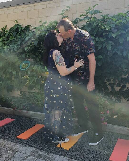 Suzanne and Steve Lewin seal their marriage with a kiss on the Anzac Day long weekend. 