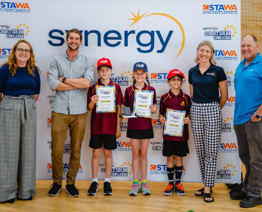 Dr Katrina Stratton MLA, Member for Nedlands, William Crawford (teacher), Jace Reynolds, Grace Cook, Oliver Healy, Rebecca Hargrave (Synergy), and John Clarke of STAWA.