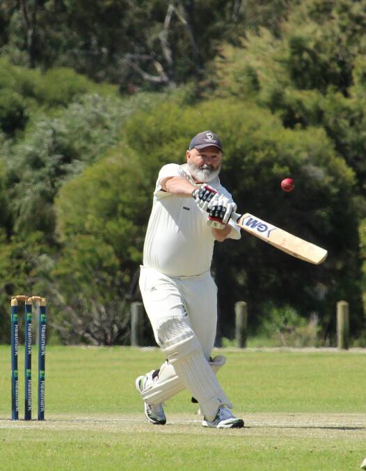 LEADING THE FIGHT: Dunsborough skipper Ian Purcell combined with Aaron Andrich to set a total of 196 in a great contest with YOBS in A-Grade cricket at the Dunsborough Playing Fields on Saturday. Photo: Vanessa Hatton.