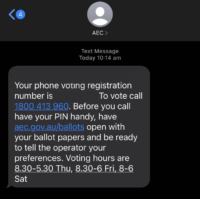 A text message with my registration number and instructions on how to complete the vote soon followed. 