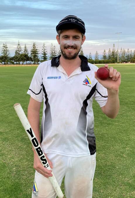 UNIQUE ACHIEVEMENT: Cricket history was made in Busselton on Saturday when YOBS fast bowler Matt Connaughton took a hat-trick from the first three balls of the innings in an A-Grade cricket match an unheard-of performance in local sports history. Photo: Matty Braid.