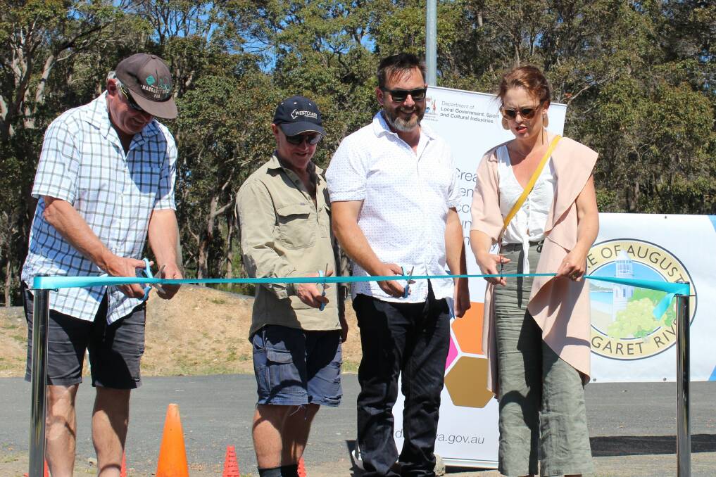 Ian Earl and Julia Meldrum joined club presidents past and present, Andy Male and Jon Healy in opening the Cowaramup BMX track. 