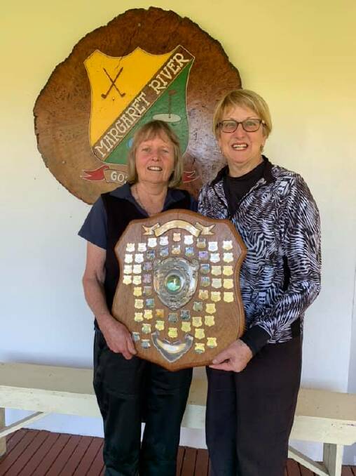 Local legends: Kerry Farrelly & Sue Bloxam at the Margaret River Golf Club, celebrating their win in the South West Ladies Foursomes Championships at Capel Golf Club. Photo: Supplied