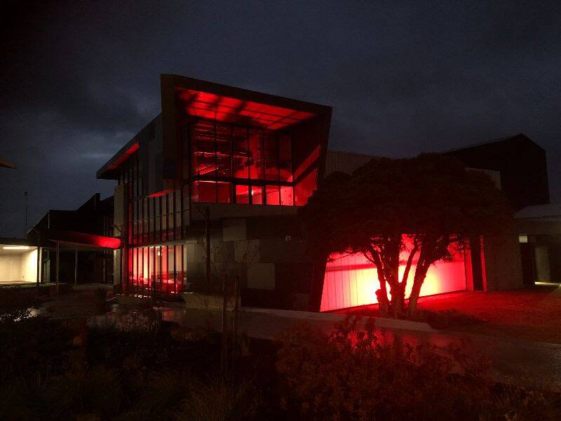 Margaret River HEART glowed red last week as part of the international #WeMakeEvents movement. Photos: Supplied