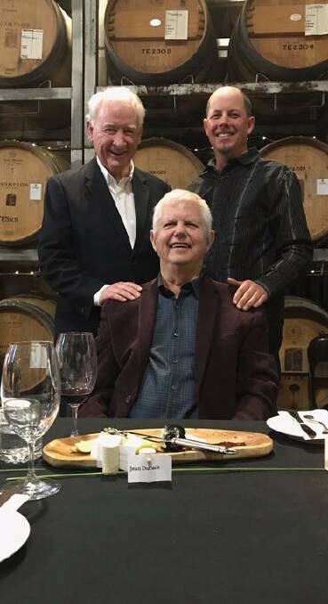 Thompson Estate owners Peter and Jane Thompson hosted a luncheon at their vineyard for Mr Cartwright's family and many winemaking colleagues.
L-R: Dr Peter Thompson, Bob Cartwright and Paul Dixon