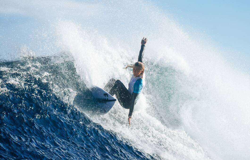 Margaret River wildcard Mia McCarthy at the 2019 Margaret River Pro, where she will surf against Silvana Lima (BRA) and Johanne Defay (FRA) in the elimination round. Photo: WSL/Dunbar