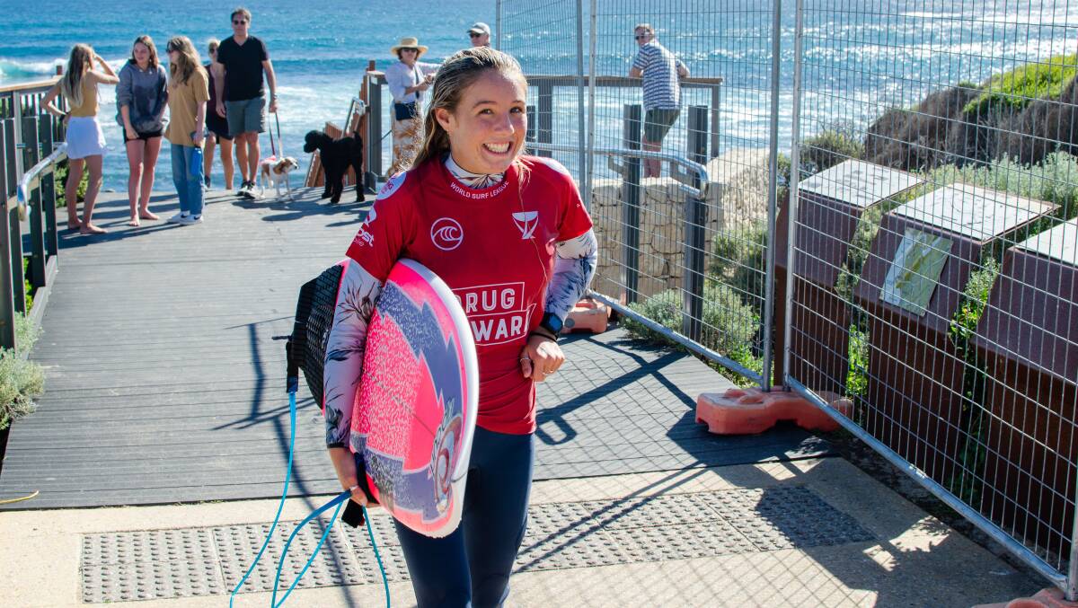 14 year old Willow Hardy, who was recently crowned Under-18 Girls WA State Champion before winning the Drug Aware WA Trials on Tuesday. Photos: Surfing WA