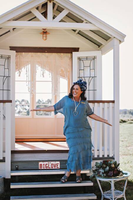 Big love: Celebrant Anita Revel with her Tiny Chapel on wheels. Pictures: Supplied