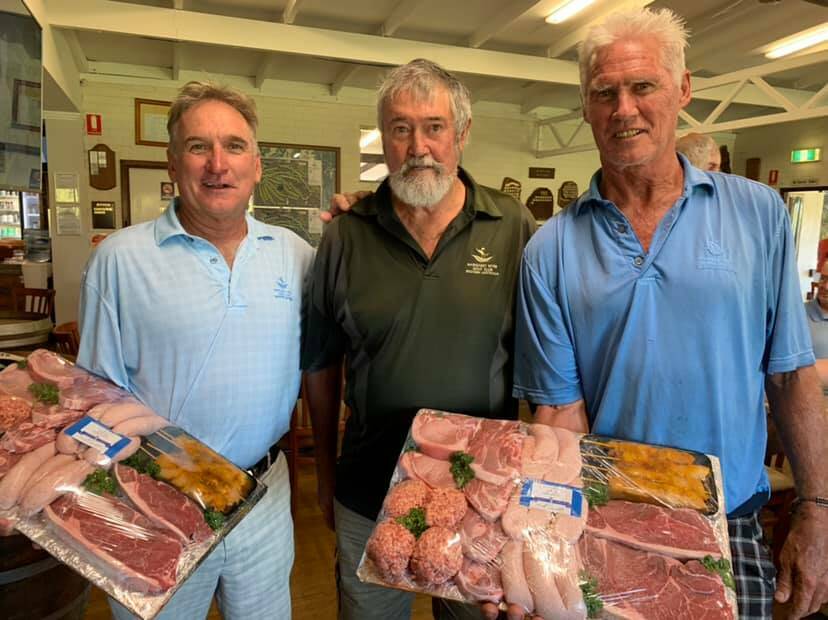 Australia Day Winners Dave Noske and Mark Bonnette with Laurie Bedford (centre) at the Margaret River Golf Club. Photo - Supplied.