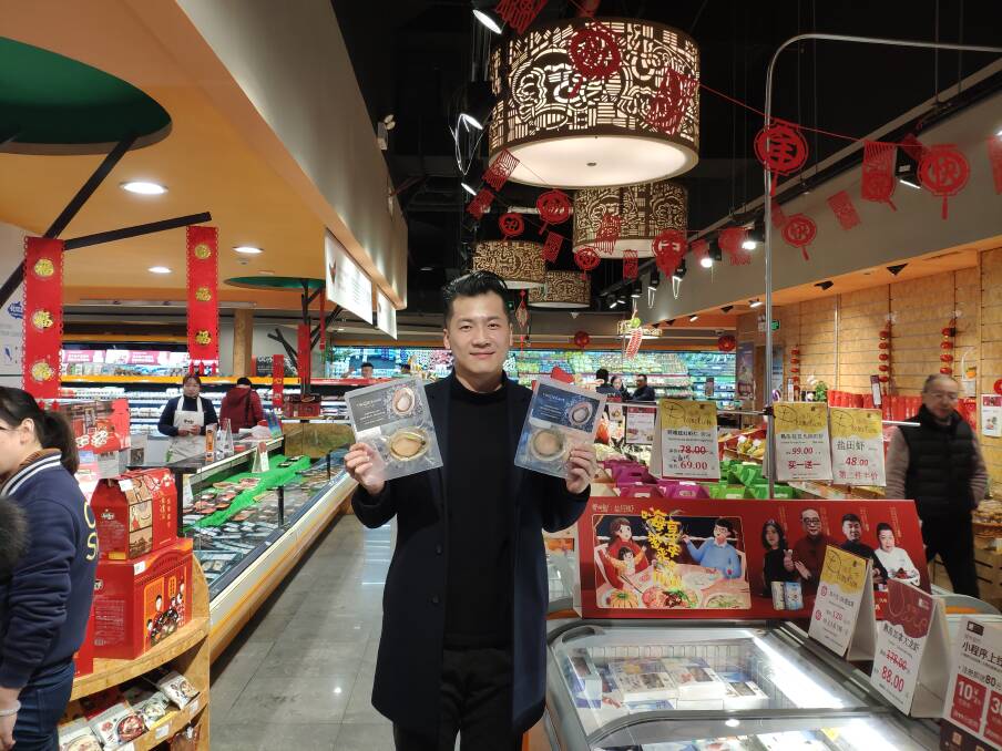 Ocean Grown Abalone China Brand  Ambassador; Mr Ben Ying in store with the product.