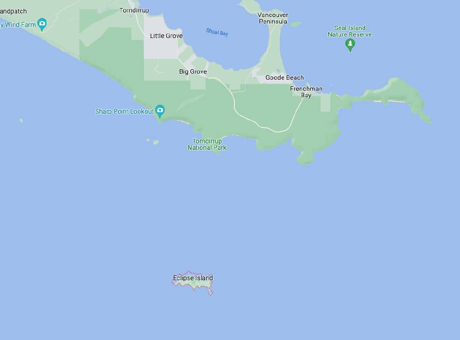 Three people have been rescued after their boat capsized near Eclipse Island, south of Albany WA. Picture via Google Maps. 