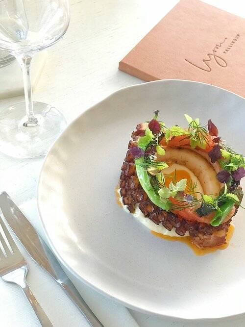 Lagoon Yallingup's coal-grilled Esperance octopus, confit baby leek, yuzu and Yallingup quince. Picture: Supplied