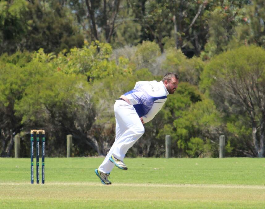 PUTTING IT IN: Swing bowler Ben Mattock, who took two wickets for St Marys against YOBS at Barnard Park. Photo: Vanessa Hatton.