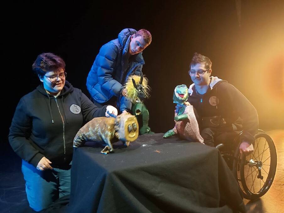 In the spotlight: The Artzability crew take to the stage at Margaret River HEART with their puppet creations. Photos: Supplied.