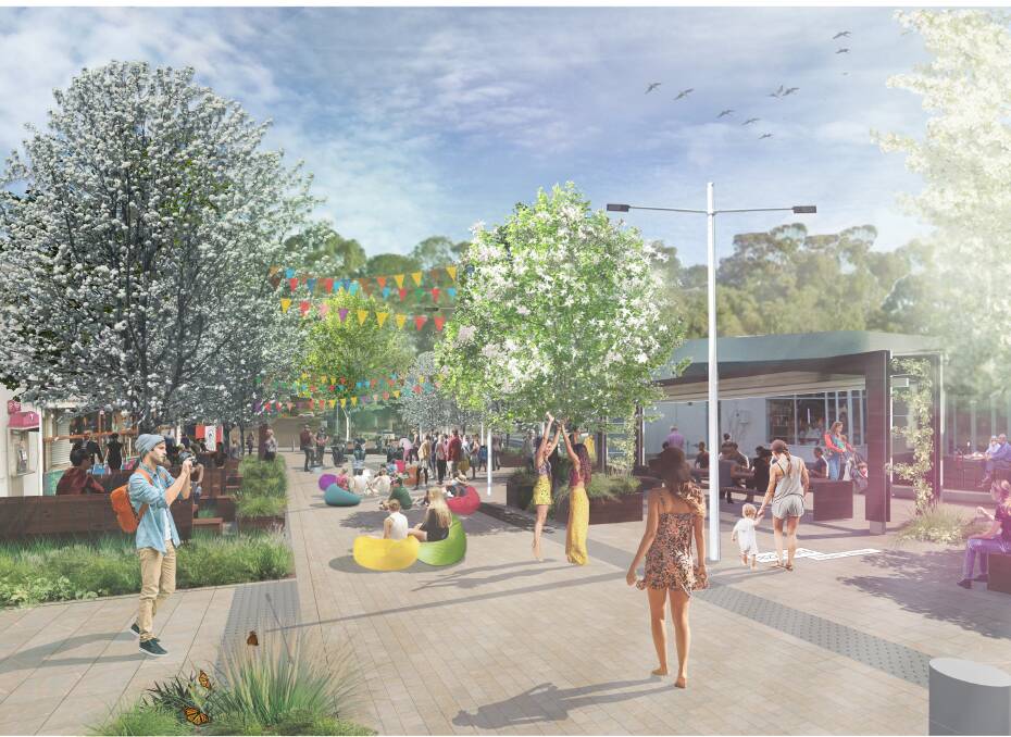 Pedestrian plaza: An artist impression view of the new Festival Precinct on Fearn Avenue. Image by Hassel.