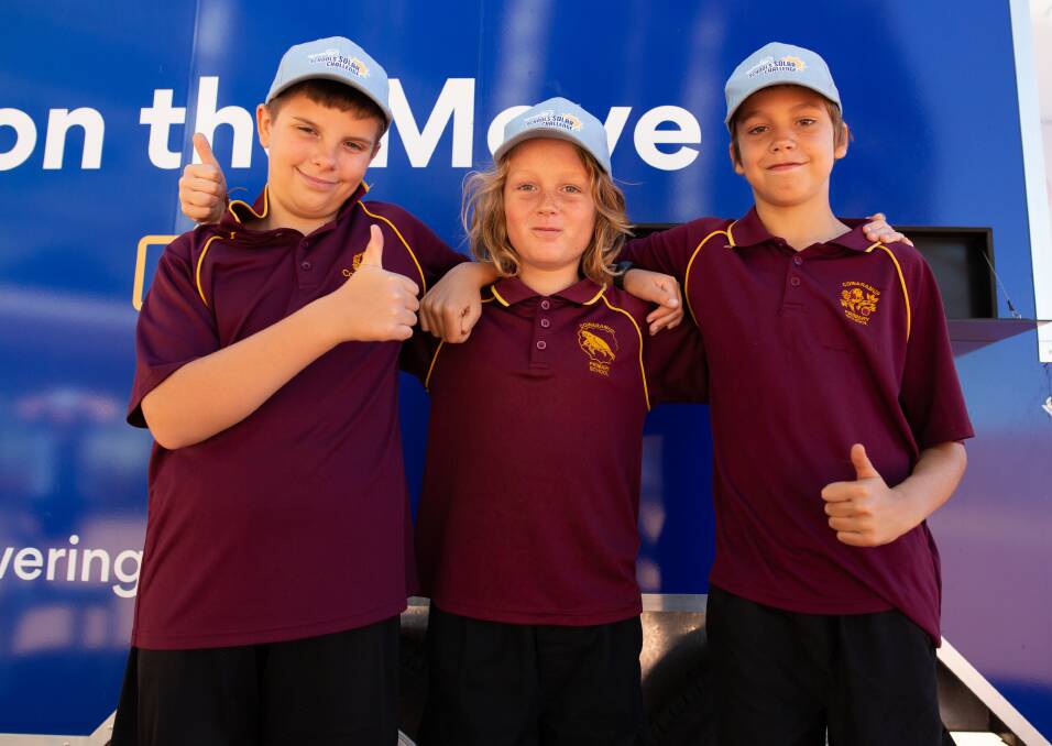 State runners up Novak Webster, Archie Broussen and Tyga Holt celebrate a successful year at the Synergy Schools Solar Challenge.