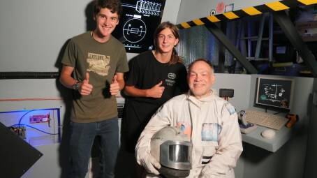True trajectory: Margaret River SHS students and creators of 'Alone', Joshua Yates and Seth Weadley with local actor, Andy Callaghan. Picture: Supplied