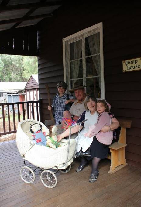 Back to the future: Margaret River & District Historical Society volunteers John Alferink and Elwyn Franklin relive life at a group home at the Old Settlement. Evan Favazzo and Ariana Williams are among children looking forward to the Open Day’s
fun and games.