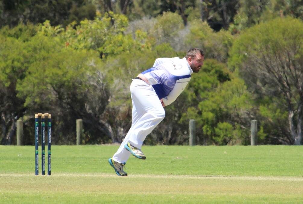 PUTTING IT IN: Swing bowler Ben Mattock, who took two wickets for St Marys against Margaret River Hawks at Barnard Park. Photo: Vanessa Hatton.