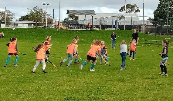 The youngest members of the Margaret River Hockey Club enjoyed the chance to get out on the field for the first time. Photos - Supplied. 