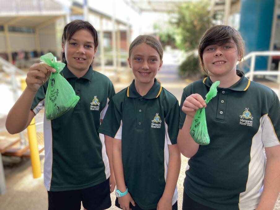 Margaret River Primary School students Mason Yates, Tyla Harvey and Molly Bolognini. Picture by Trevor Paddenburg.