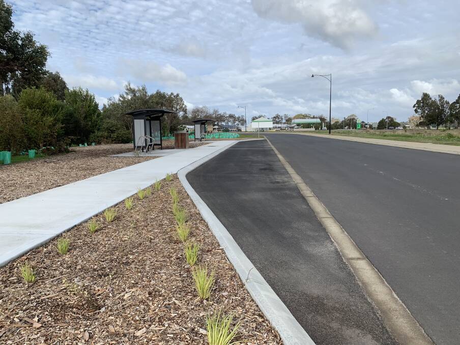 Safer option: The new bus shelters in Hasluck Street, Cowaramup come complete with shelters and a designated parking area for drop-off and pick-up of passengers. Photo: AMR Shire
