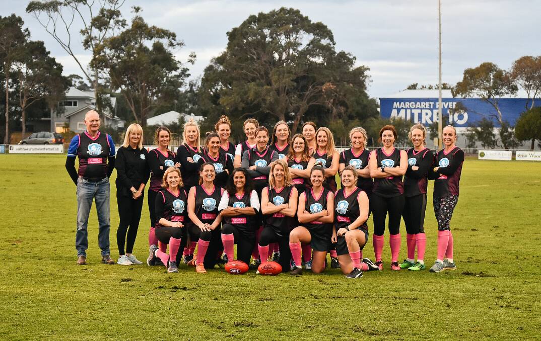 Power in pink: The 2021 AMRzons with Margaret River Lions President Nigel Vangucci and River Angels' Lynda Donovan (far left). Photo: Nicky Lefebvre