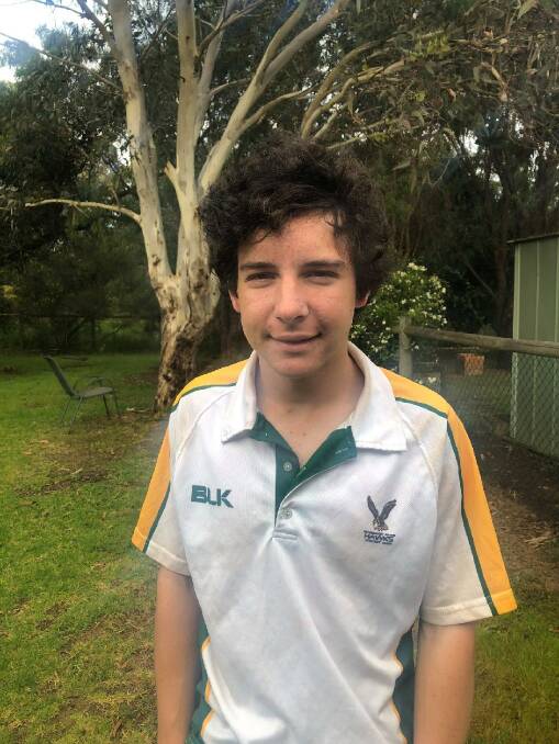 Young gun: Margaret River Hawks future cricket star Bailey Kelly reflecting on a solid game after his Man of the Match performance against St Mary's. Photo: Supplied